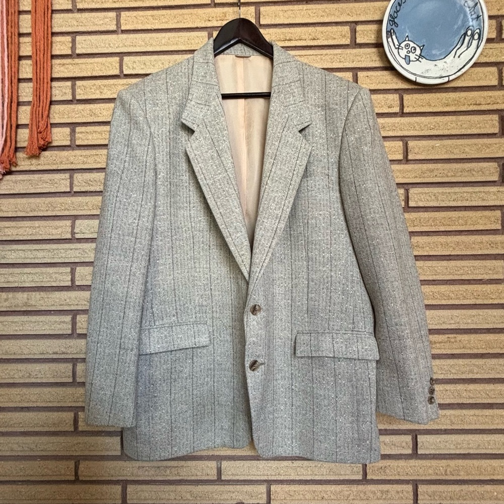 80's Soft Grey Plaid Blazer - 42R - Unisex - Summer Sport Coat -Grey Suit Jacket